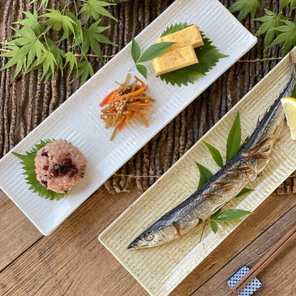 Five-Color Comb-Patterned Pacific Saury Plate, Long Plate, Mino Ware, Made in Japan