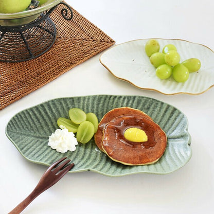 Banana Leaf Plate, Mino Ware, Ceramic Dish, Made in Japan